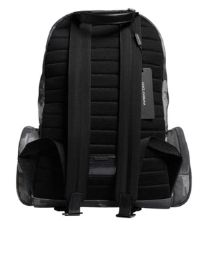 Dolce & Gabbana Gray Cotton Camouflage Logo Plaque Backpack Bag