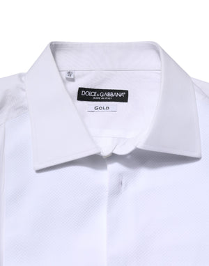 Dolce & Gabbana White Silk Bib Poplin GOLD Men Formal Shirt