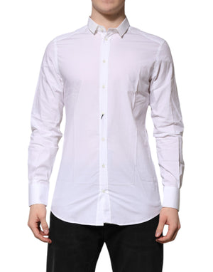 Dolce & Gabbana White GOLD Cotton Long Sleeves Men Formal Shirt