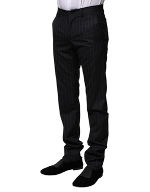 Dolce & Gabbana Black Wool Striped Formal Pants
