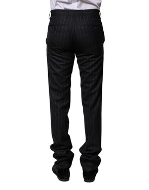 Dolce & Gabbana Black Wool Striped Formal Pants