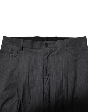 Dolce & Gabbana Gray Striped Cotton Formal Pants