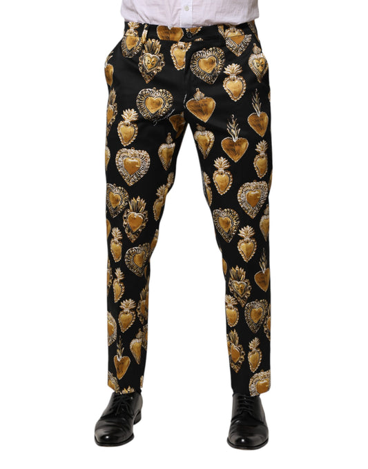 Dolce & Gabbana Black Gold Sacred Heart Print Pants