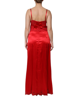 Dolce & Gabbana Red Silk Sleeveless Maxi Long Dress