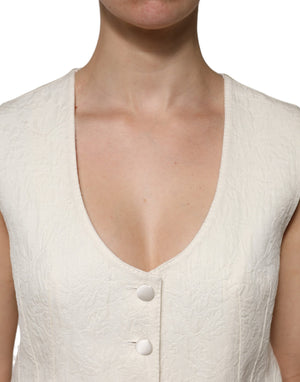 Dolce & Gabbana Ivory Cotton Button Down Sleeveless Vest Top