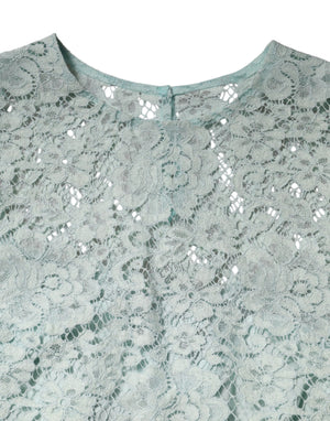 Dolce & Gabbana Mint Green Floral Lace Cotton Blouse Top