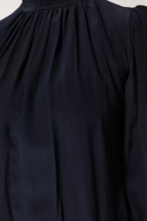 Dolce & Gabbana Blue Silk Mock Neck Long Sleeves Blouse Top