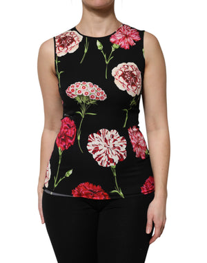 Dolce & Gabbana Black Floral Print Sleeveless Tank Blouse Top
