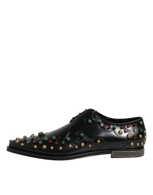 Dolce & Gabbana Black Leather Derby Dress Studded Shoes