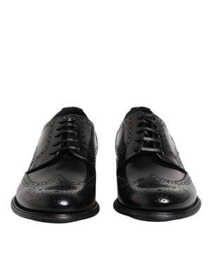 Dolce & Gabbana Black Leather Derby Wingtip Formal Shoes