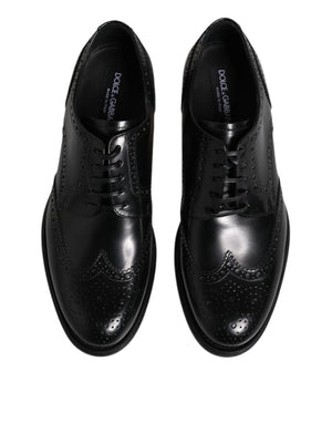 Dolce & Gabbana Black Leather Derby Wingtip Formal Shoes