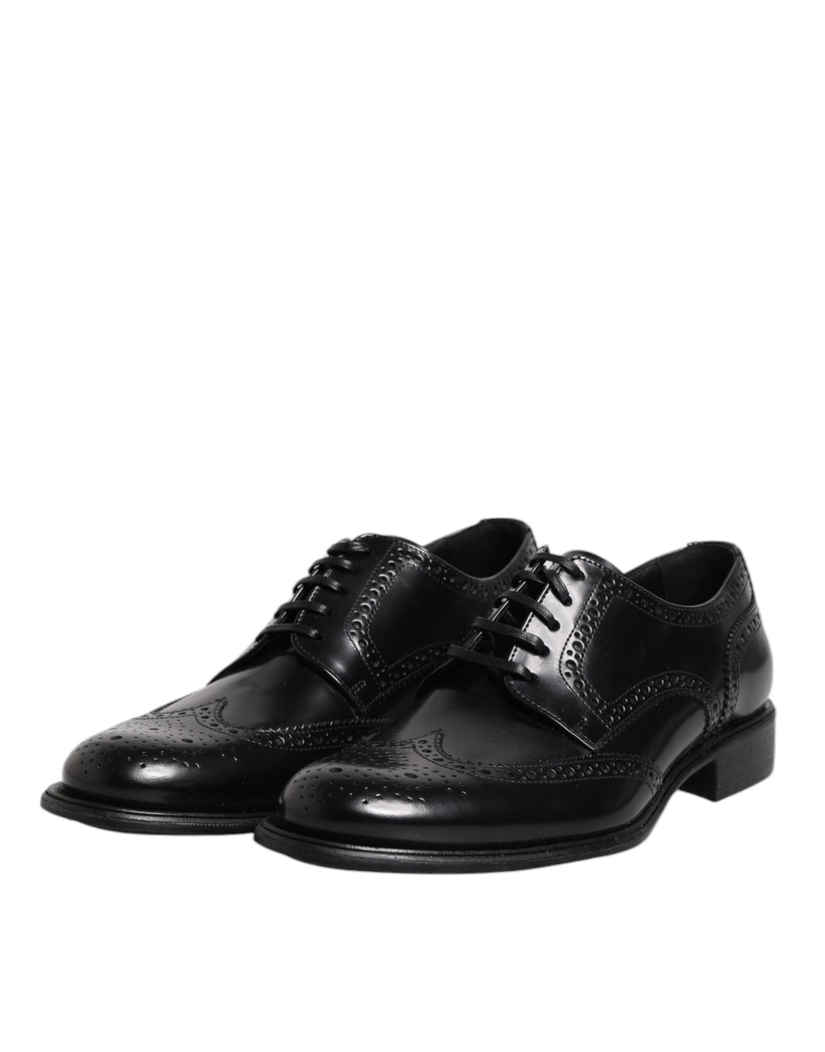 Dolce & Gabbana Black Leather Derby Wingtip Formal Shoes