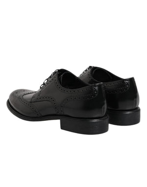 Dolce & Gabbana Black Leather Derby Wingtip Formal Shoes