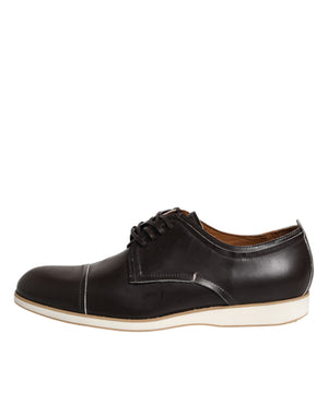 Pollini Dark Brown Leather Derby Lace Up Dress Formal Shoes