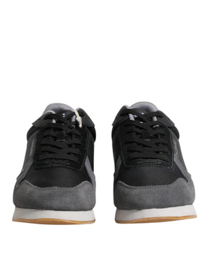 Trussardi Black Gray Lace Up Low Top Casual Sneakers Shoes