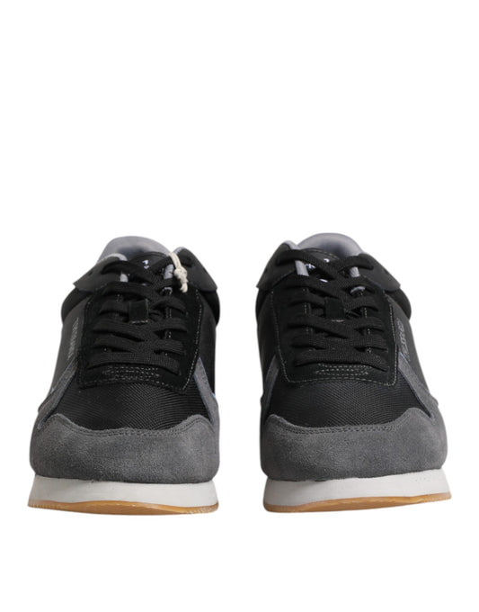 Trussardi Black Gray Lace Up Low Top Casual Sneakers Shoes