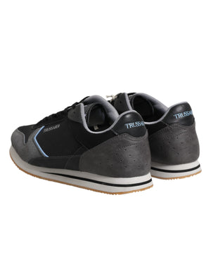 Trussardi Black Gray Lace Up Low Top Casual Sneakers Shoes