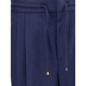 Brunello Cucinelli Blue Fleece Wool Casual Pants
