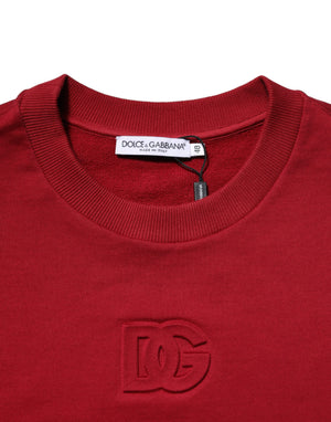 Dolce & Gabbana Red Embossed Logo Cotton Crew Neck Sweater