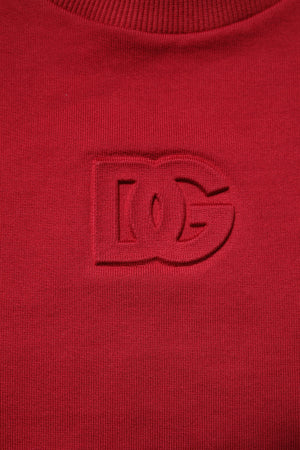 Dolce & Gabbana Red Embossed Logo Cotton Crew Neck Sweater