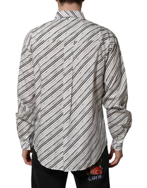 Dolce & Gabbana White Striped Long Sleeves Men Formal Shirt