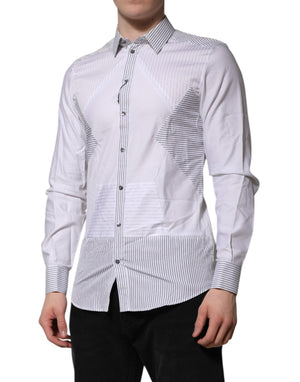 Dolce & Gabbana White Striped GOLD Long Sleeves Dress Shirt