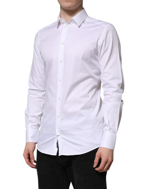 Dolce & Gabbana White Cotton GOLD Long Sleeve Men Dress Shirt