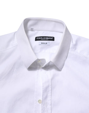 Dolce & Gabbana White Cotton GOLD Long Sleeve Men Dress Shirt