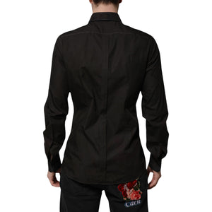 Dolce & Gabbana Black Cotton Jacquard GOLD Collar Dress Shirt
