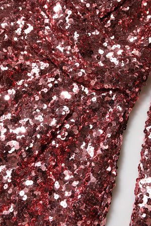 Dolce & Gabbana Pink Sequin Statement Nylon Midi V-Neck Dress