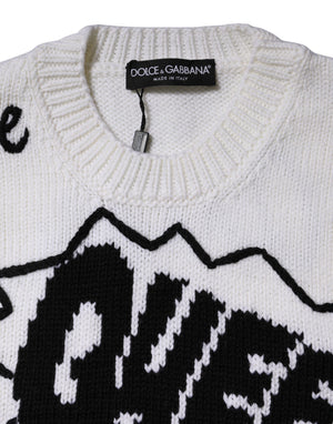 Dolce & Gabbana White Wool Knit Crew Neck Pullover Sweater