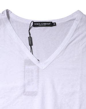 Dolce & Gabbana White Cotton Short Sleeves V-Neck Top T-shirt