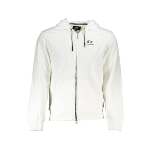 La Martina White Cotton Men Sweater with Hood and Zip Pockets