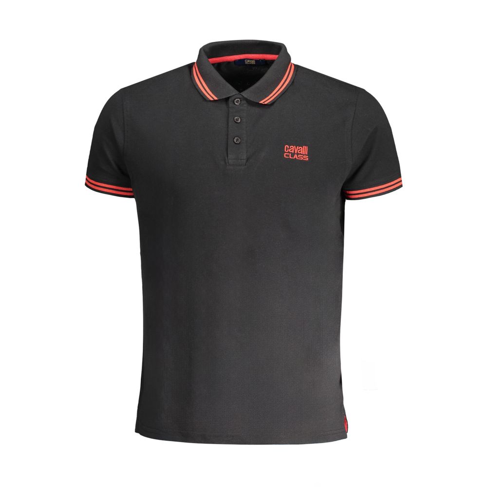 Cavalli Class Black Cotton Men Polo Shirt