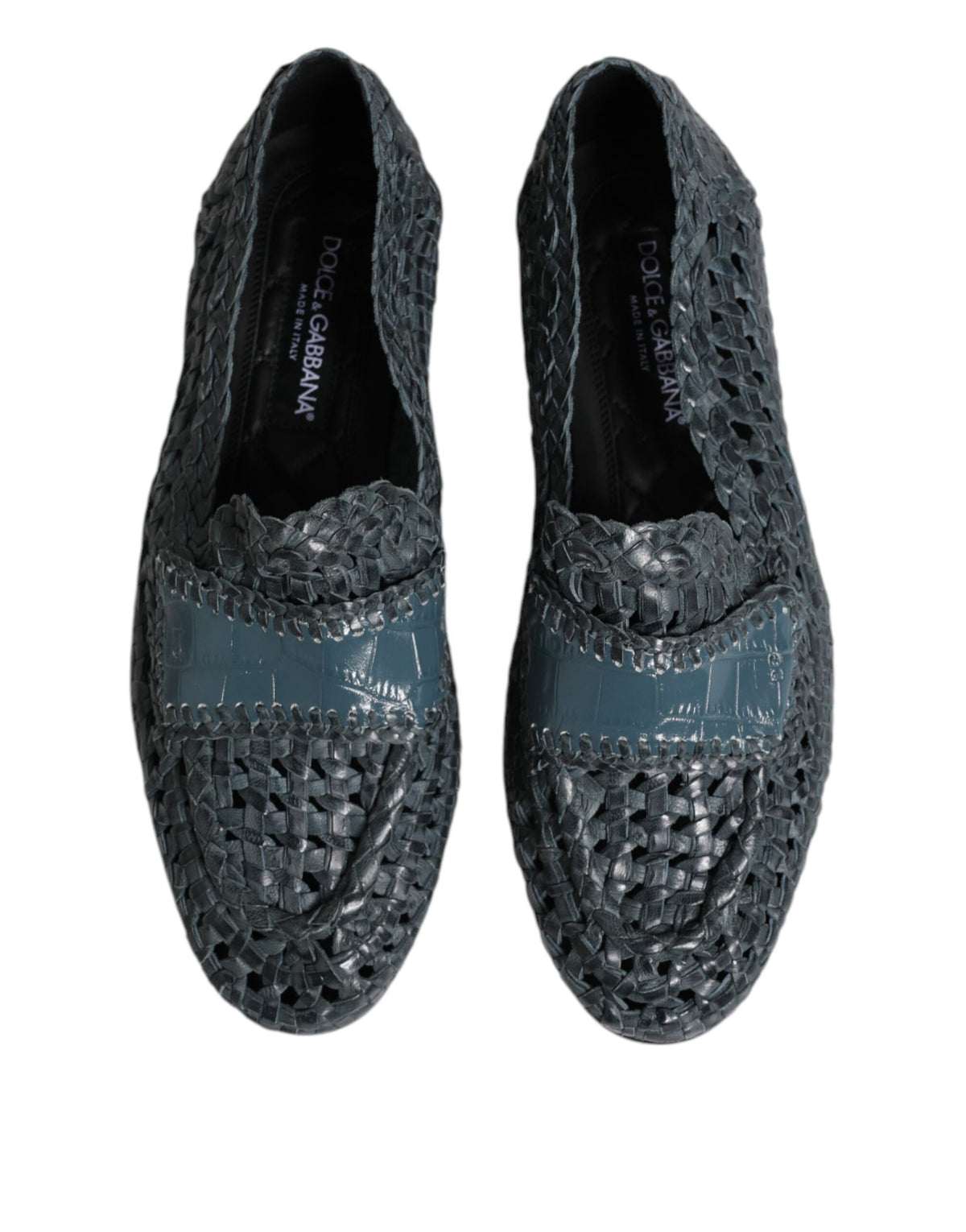 Dolce & Gabbana Blue Woven Leather Slip On Loafers Shoes