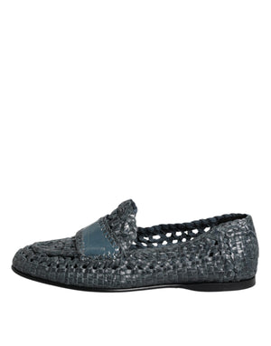 Dolce & Gabbana Blue Woven Leather Slip On Loafers Shoes