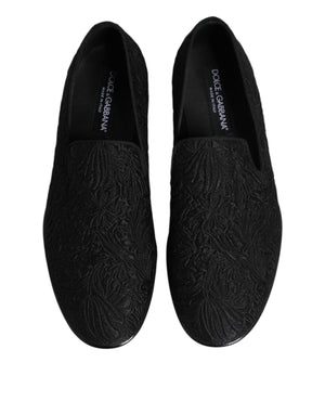 Dolce & Gabbana Black Jacquard Slip On Loafers Formal Shoes