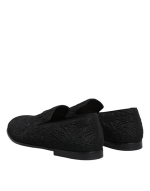 Dolce & Gabbana Black Jacquard Slip On Loafers Formal Shoes