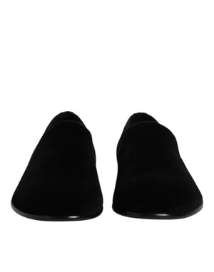 Dolce & Gabbana Black Velvet Slip On Loafers Formal Shoes