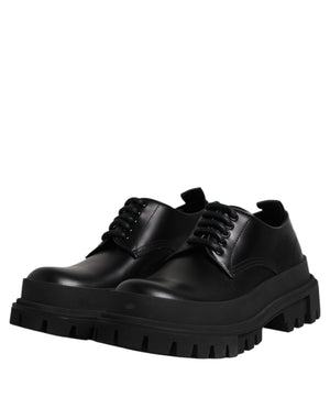 Dolce & Gabbana Black Leather Lace Up Derby Men Dress Shoes