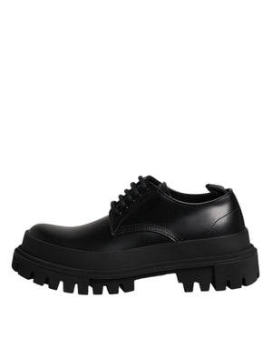 Dolce & Gabbana Black Leather Lace Up Derby Men Dress Shoes