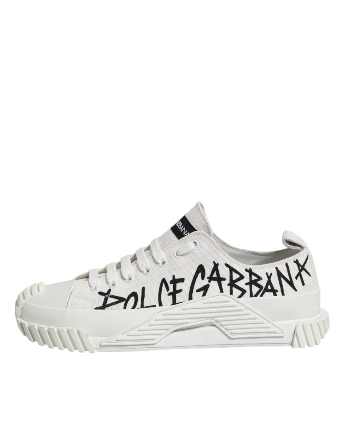 Dolce & Gabbana White Logo Print Lace Up Low Top Sneakers Shoes