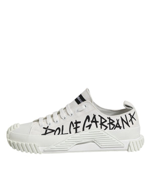 Dolce & Gabbana White Logo Print Lace Up Low Top Sneakers Shoes