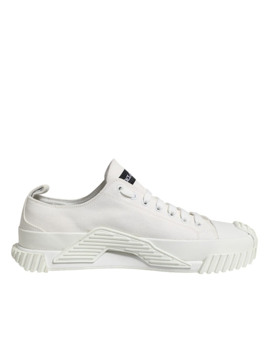 Dolce & Gabbana White Logo Print Lace Up Low Top Sneakers Shoes