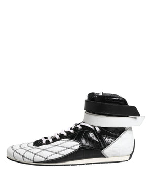Dolce & Gabbana Black White Leather High Top Sneakers Shoes