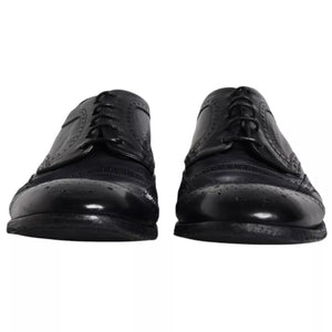Dolce & Gabbana Dark Blue Leather Derby Wingtip Formal Shoes