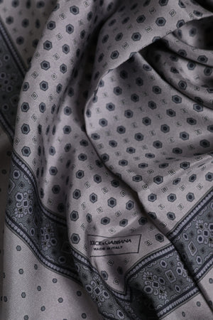 Dolce & Gabbana Gray Polka Dot Silk Square Men Foulard Scarf