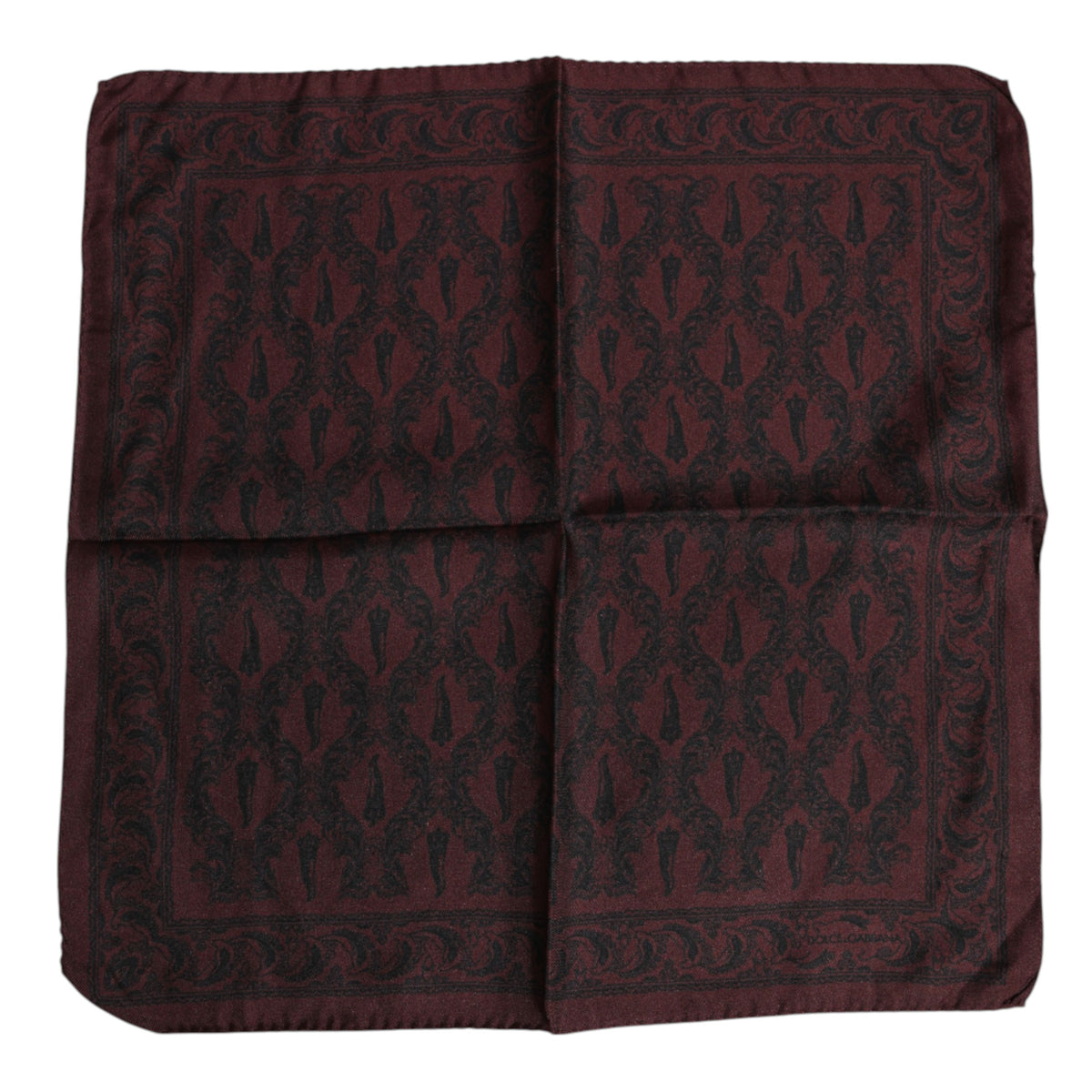 Dolce & Gabbana Maroon Black Printed Square Men Foulard Scarf
