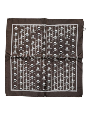 Dolce & Gabbana Brown Skull Silk Square Men Foulard Scarf