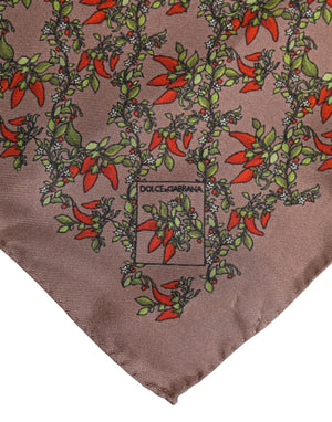 Dolce & Gabbana Brown Chilis Silk Square Men Foulard Scarf